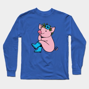 Pig in Rain Boots Long Sleeve T-Shirt